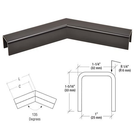 CR LAURENCE Matte Black 135 Degree Horizontal Corner for 11 Gauge Low Profile Cap Railings GRL107H3MBL